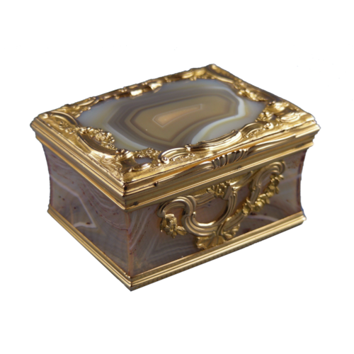 18th century banded agate and gold mounted rectangular box
